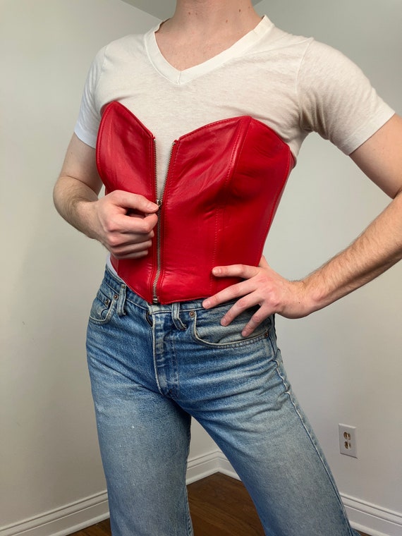 80s North Beach Leather red leather bustier