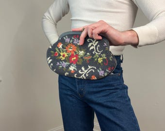 60s Needle point floral tapestry handbag