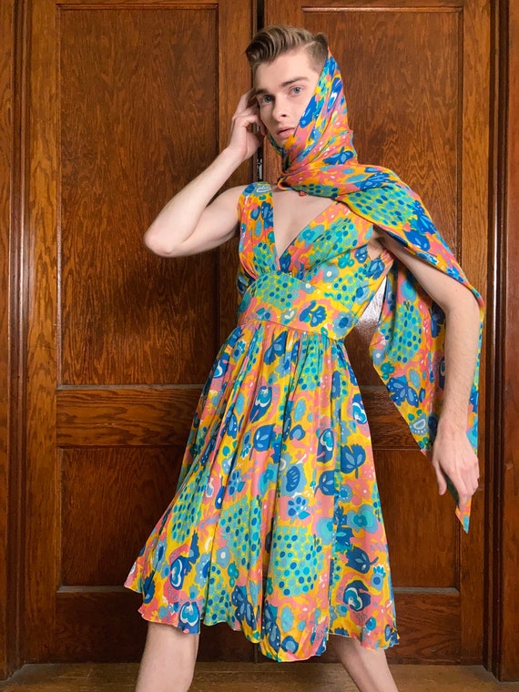 60s Ferdinando Sarmi psychedelic silk chiffon dre… - image 3