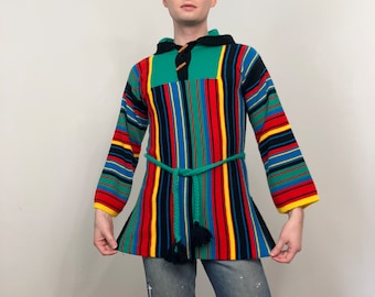 70s rainbow striped hooded sweater