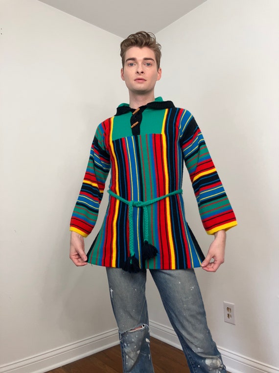 70s rainbow striped hooded sweater