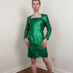 80s Green sequin party dress with open back
