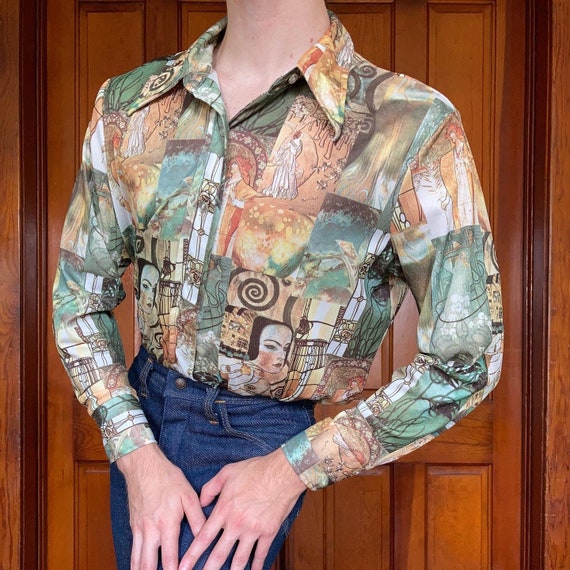 70s Art nouveau novelty print shirt