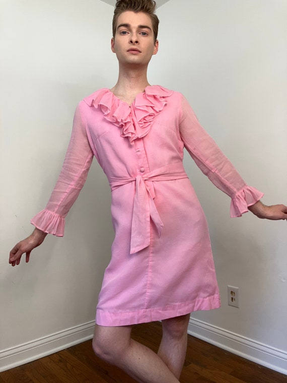 60s Pink ruffled dress - image 3