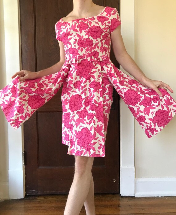 50s/60s Jeannette Alexander floral wiggle dress