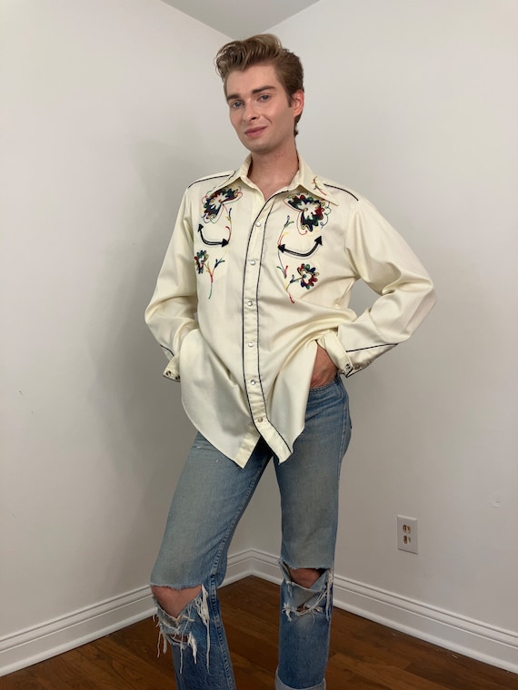 50s / 60s H Bar C California Ranchwear Pearl Snap Shirt With 