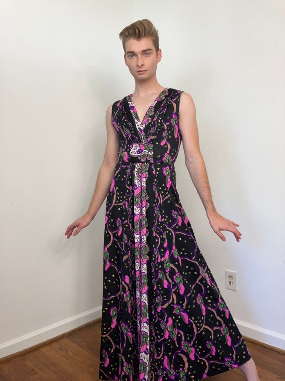 70s Dark floral maxi dress - image 2