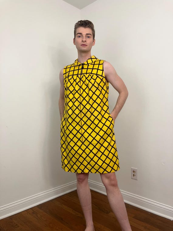 60s Evelyn Pearson lattice grid print shift dress - image 3