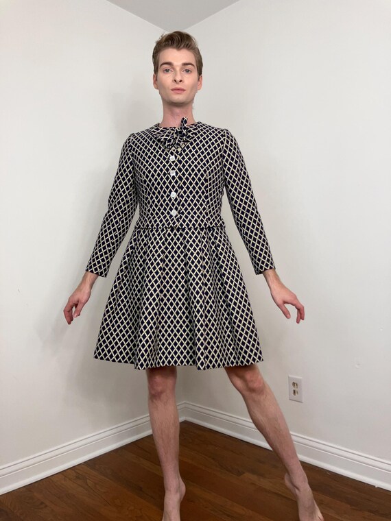 60s Pauline Trigere wool lattice pattern dress set - image 2