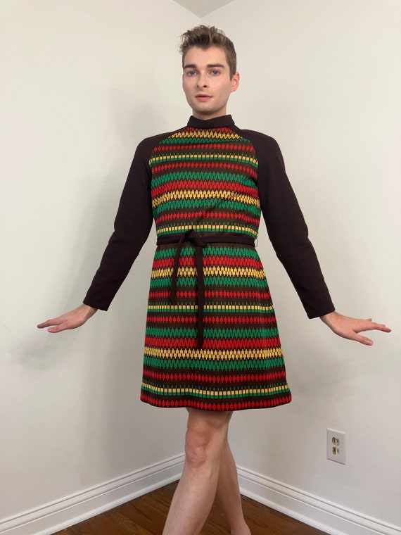 70s Multi colored knit dress