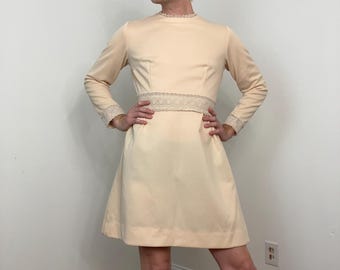 70s Vicky Vaughn Junior mini dress with crochet trim