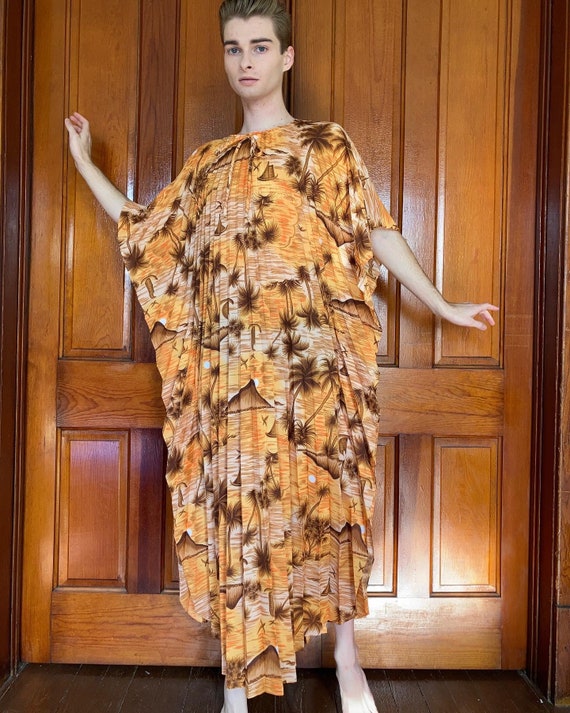 70s Hawaiian pleated kaftan