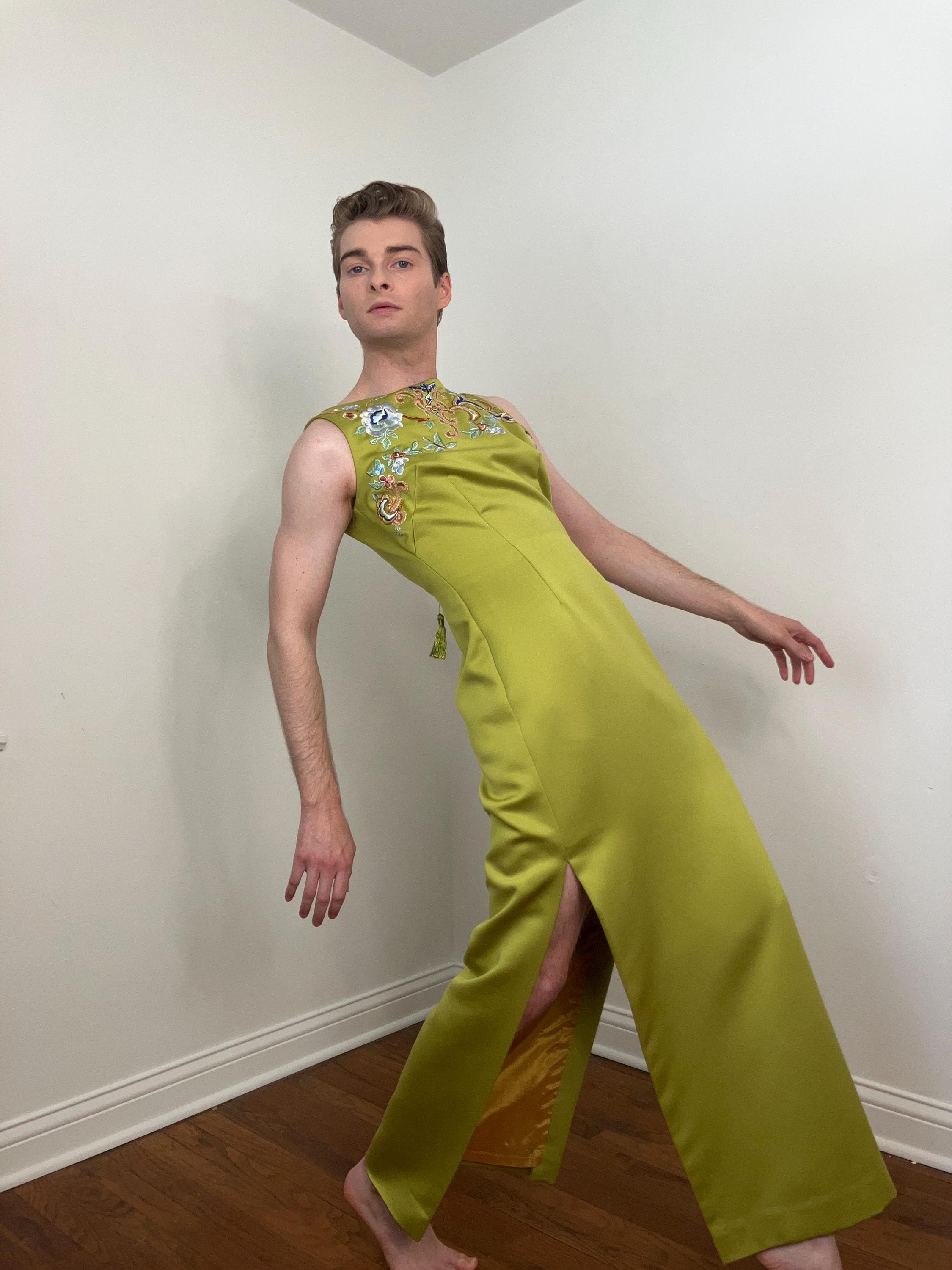 90s Victor Costa Embroidered Satin Gown: Nicole Kidman Red Carpet