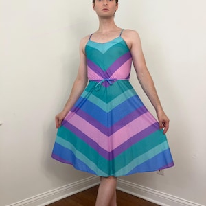 Late 70s / 80s Colorful chevron striped sundress