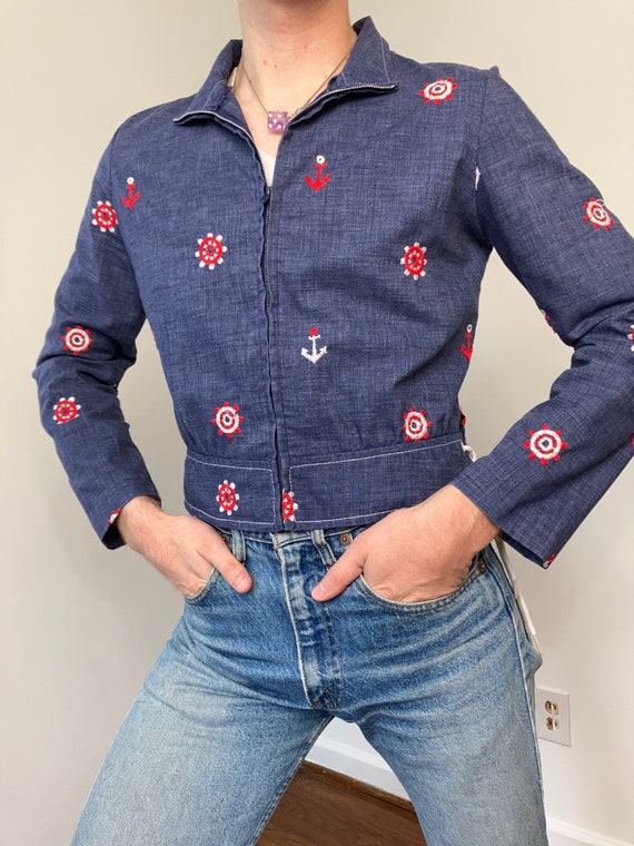 70s Embroidered nautical jacket - image 9