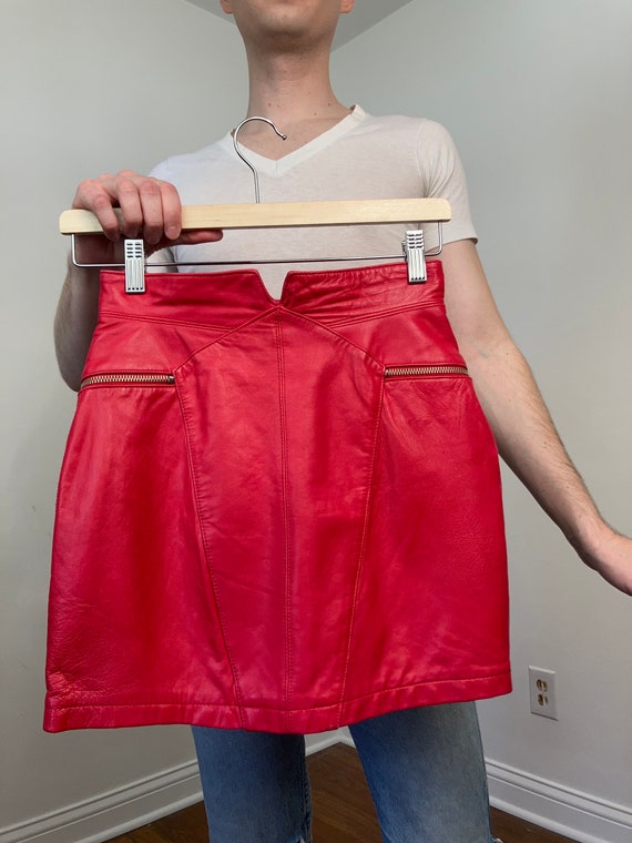 80s North Beach Leather red leather mini skirt - image 2