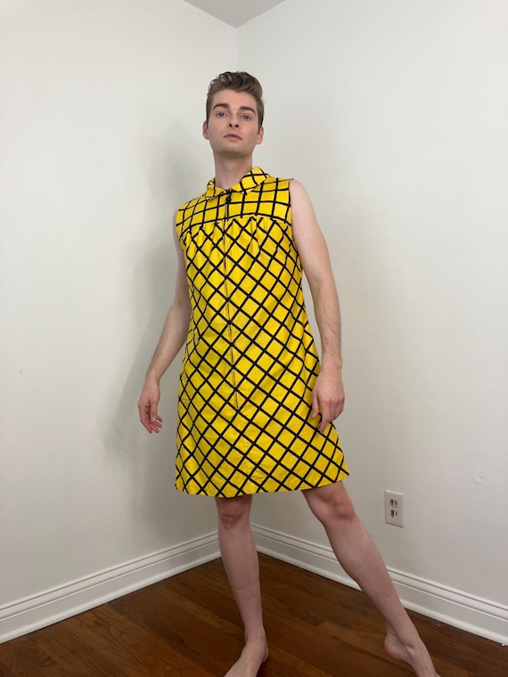 60s Evelyn Pearson lattice grid print shift dress - image 4