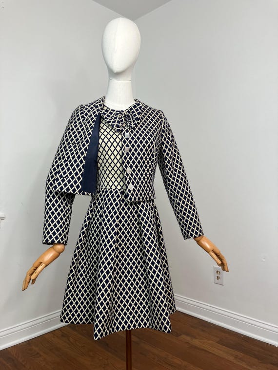 60s Pauline Trigere wool lattice pattern dress set - image 5
