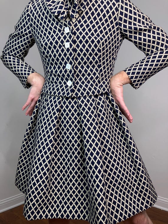 60s Pauline Trigere wool lattice pattern dress set - image 9