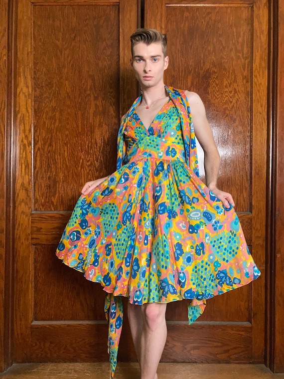 60s Ferdinando Sarmi psychedelic silk chiffon dre… - image 1