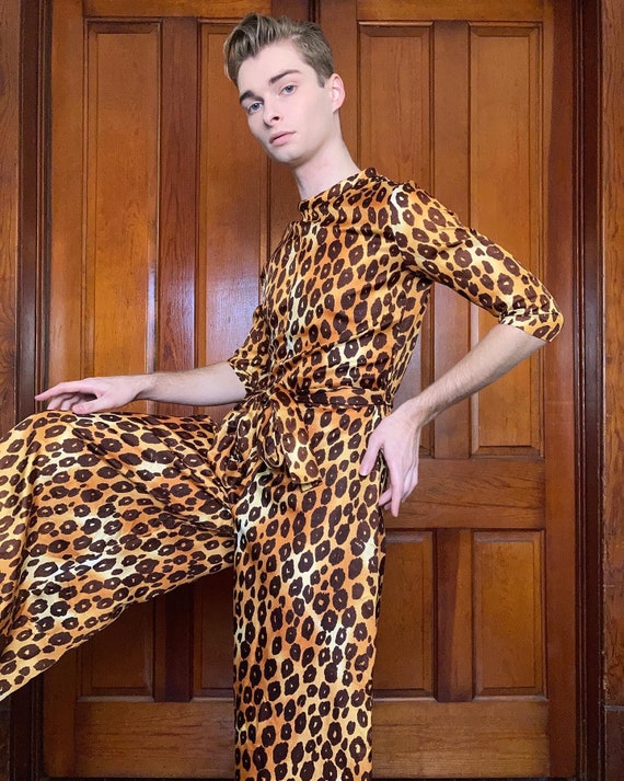 60s Leopard print palazzo jumpsuit