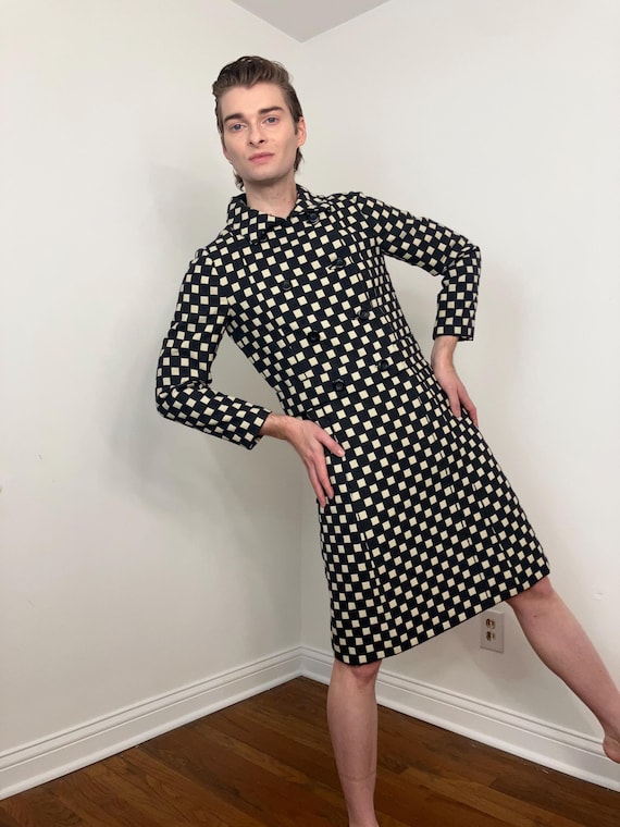 60s I. Magnin mod op-art checkered pattern double… - image 7