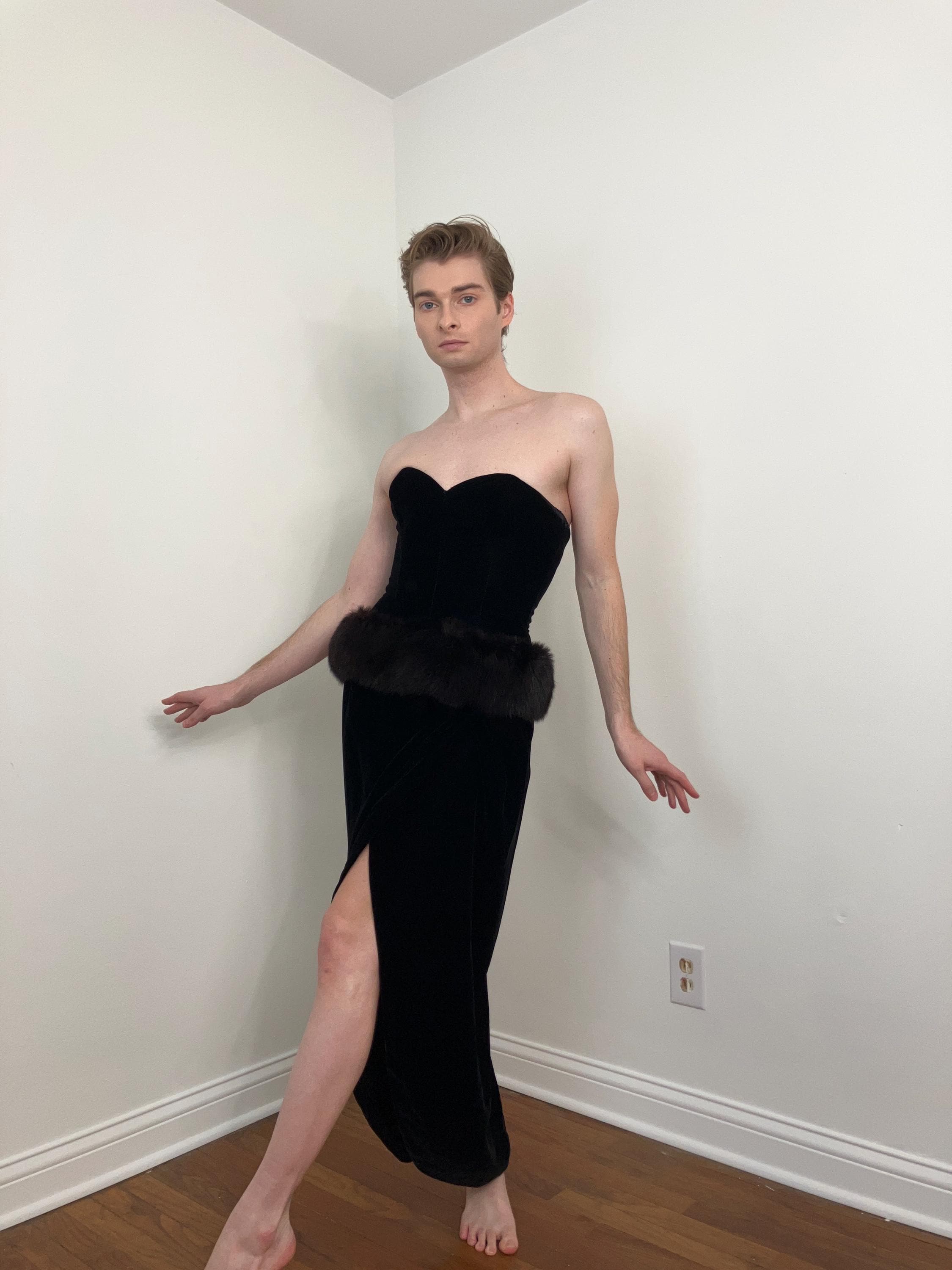 80s Victor Costa Black Velvet Gown With Fox Fur Peplum - Etsy