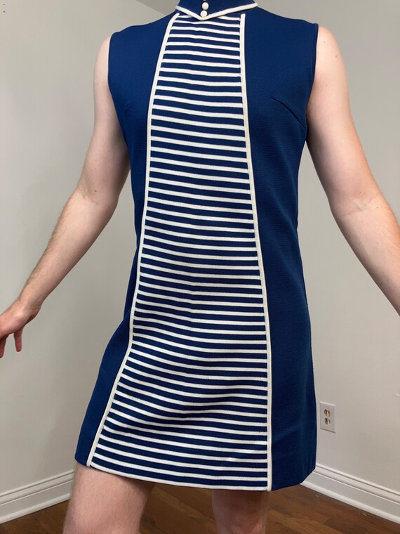 60s Mod nautical striped a-line dress - image 8