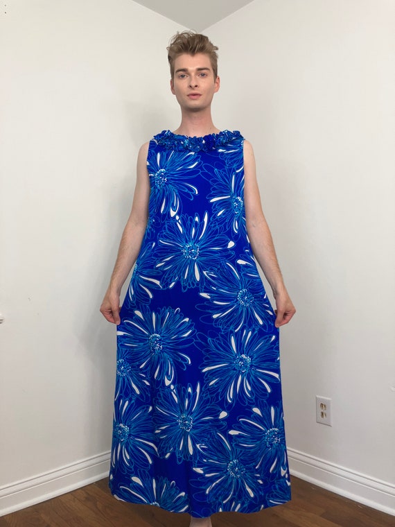 70s Hawaiian flower power print maxi dress
