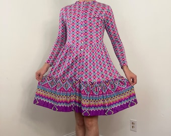 70s La Chat technicolor dot print mini dress
