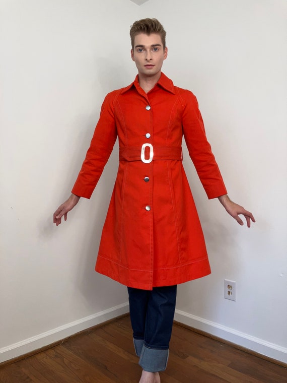 60s Mod pumpkin orange trench coat