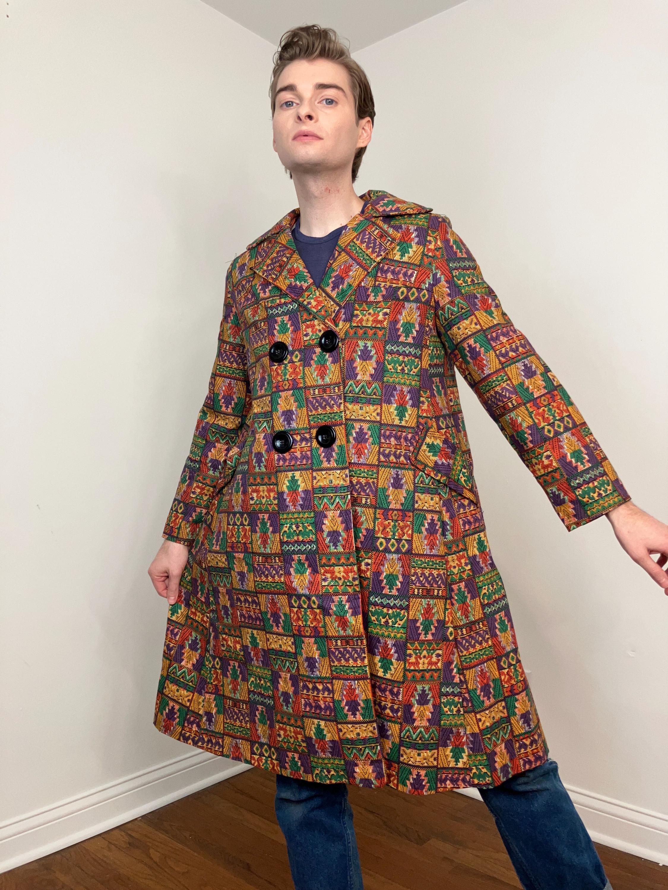 60s Tapestry Print Double Breasted Swing Coat - Etsy