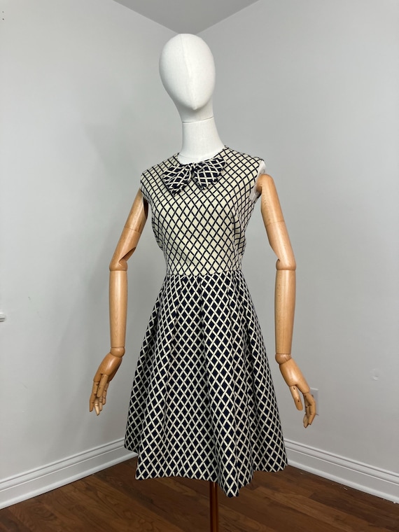 60s Pauline Trigere wool lattice pattern dress set - image 6