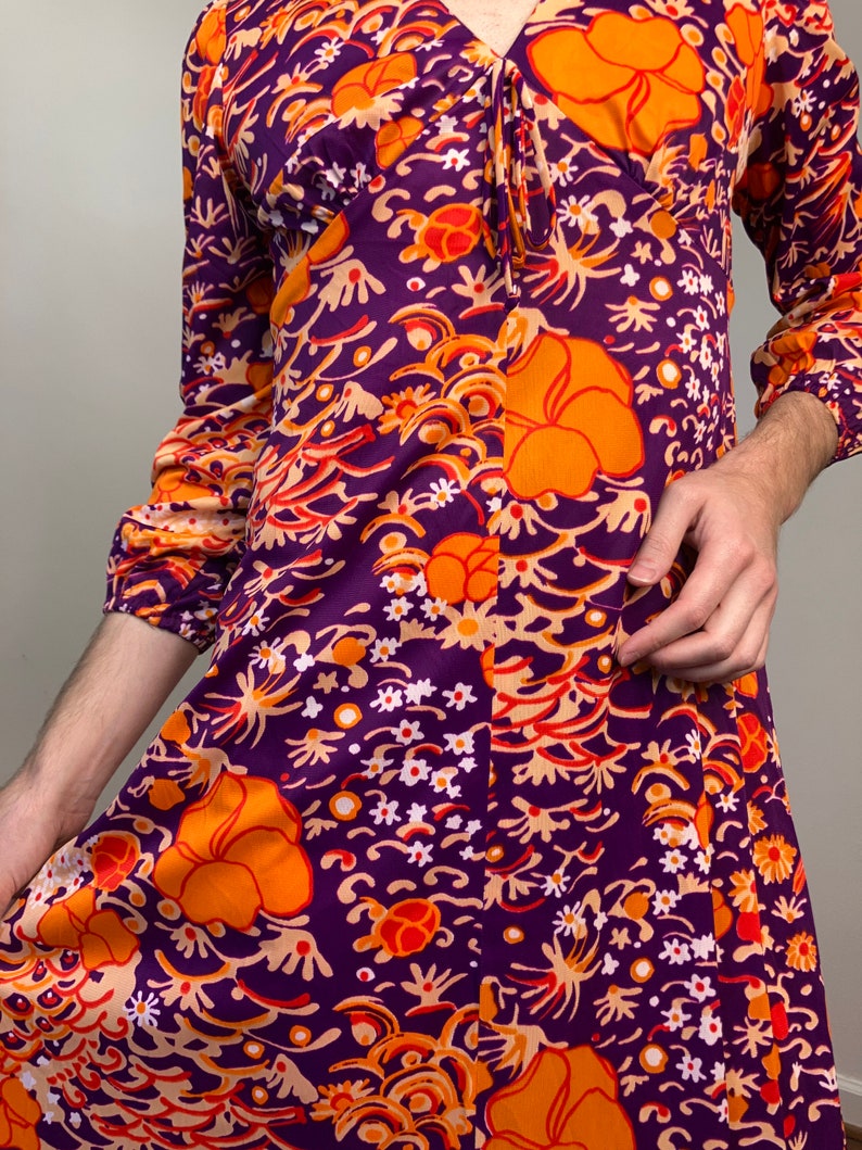 70s Abstract floral maxi dress image 10