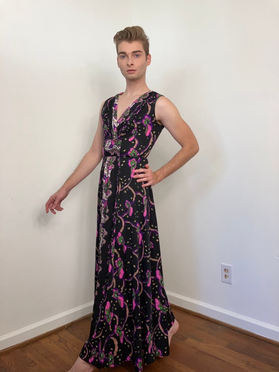 70s Dark floral maxi dress - image 6