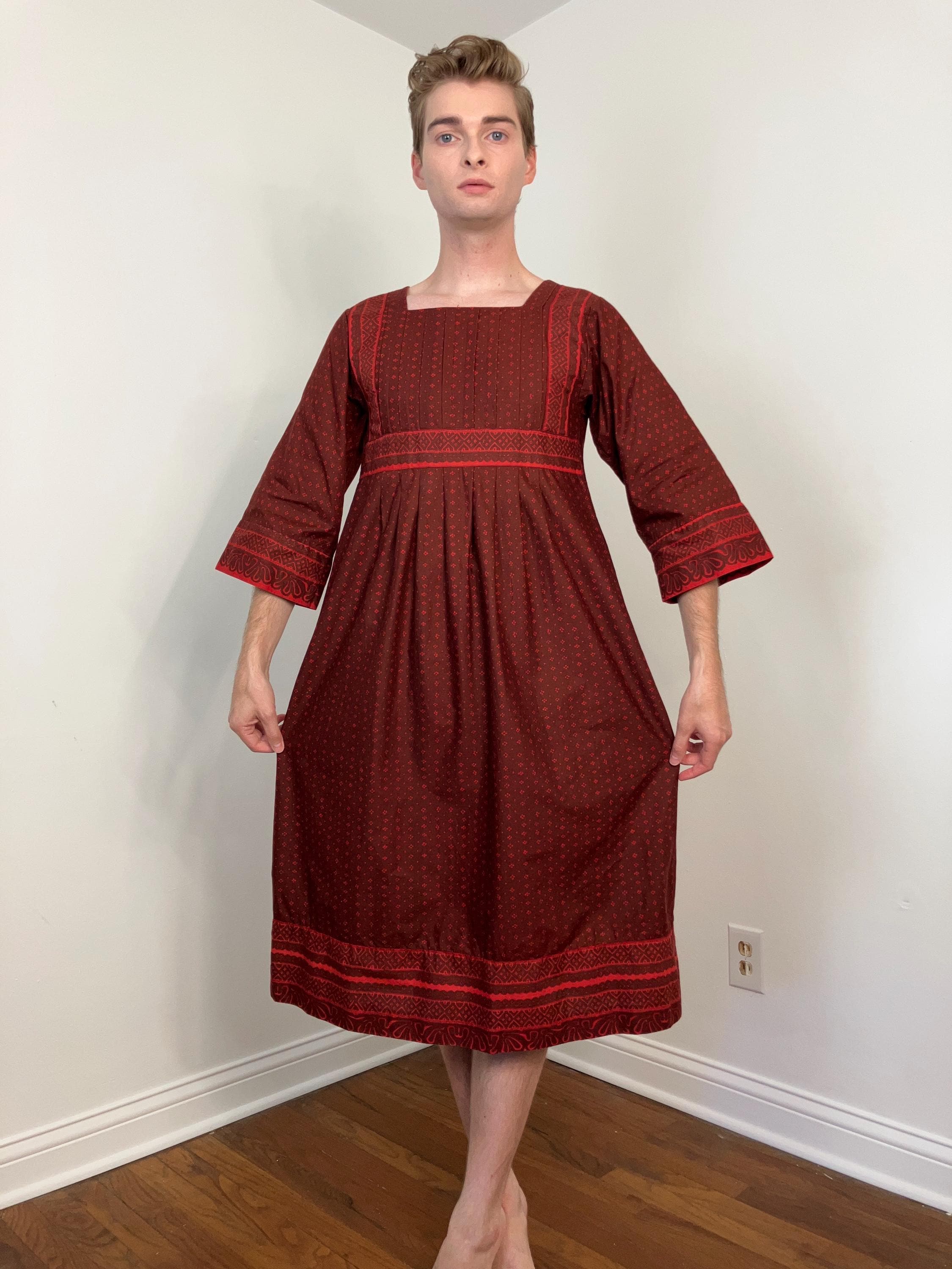 70s Marimekko Folk-style Dress With Border Print