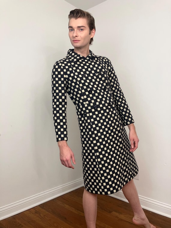 60s I. Magnin mod op-art checkered pattern double… - image 1