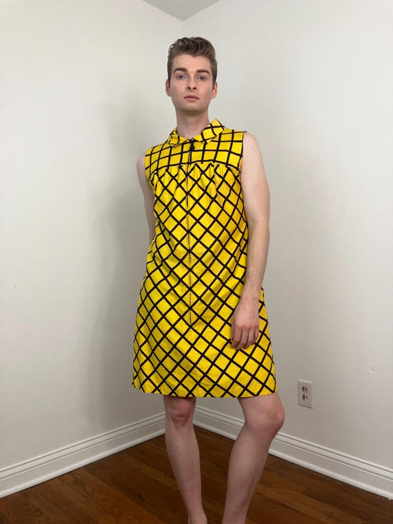 60s Evelyn Pearson lattice grid print shift dress - image 6