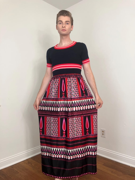 70s Bold Abstract Print Maxi Dress - Etsy