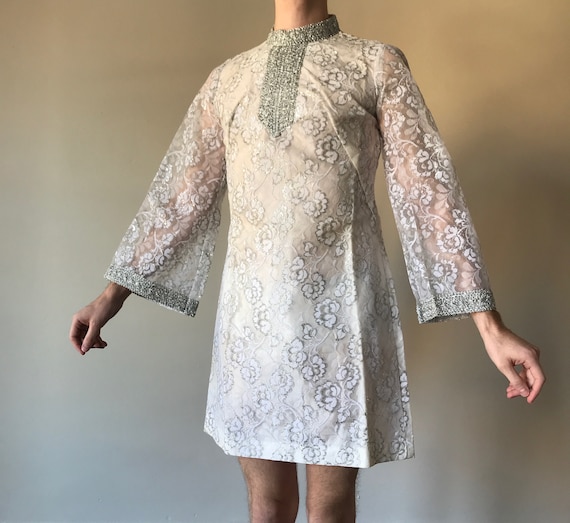 60s Deadstock lace mini dress with bell sleeves