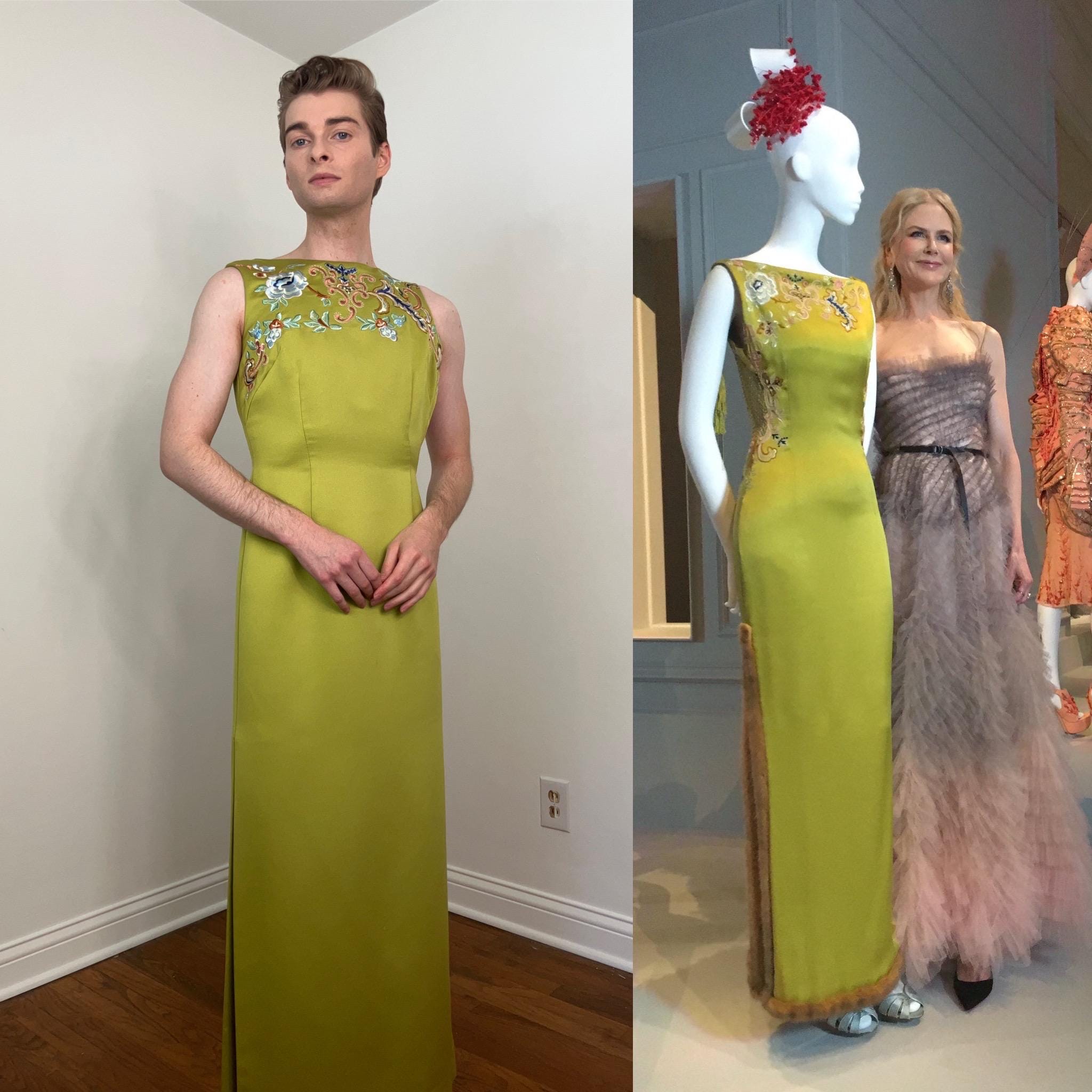 90s Victor Costa Embroidered Satin Gown: Nicole Kidman Red Carpet