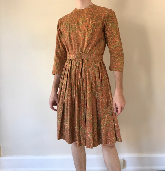 50s / 60s Paisley print dress with matching belt