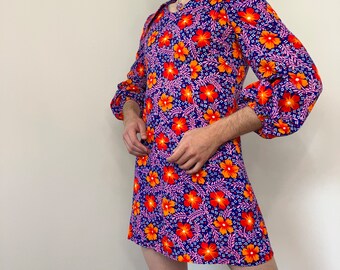 70s Handmade floral mini dress