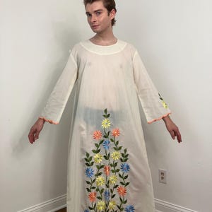 Late 60s / Early 70s Floral embroidered tunic style maxi dress / kaftan