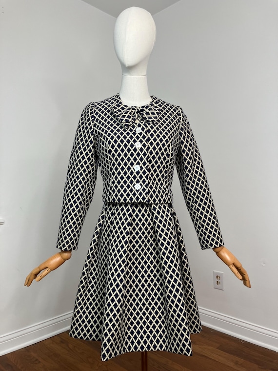 60s Pauline Trigere wool lattice pattern dress set - image 4