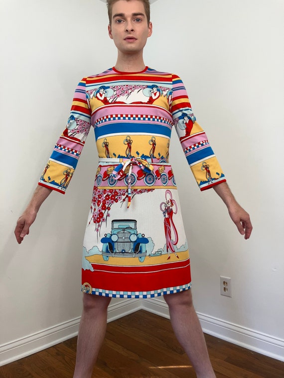 70s Goldworm novelty print dress