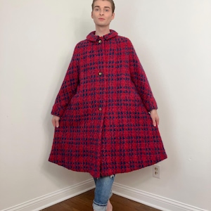 60s Aquascutum plaid tweed swing coat