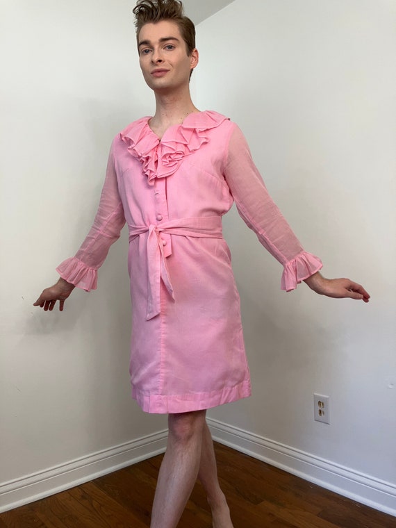 60s Pink ruffled dress - image 4