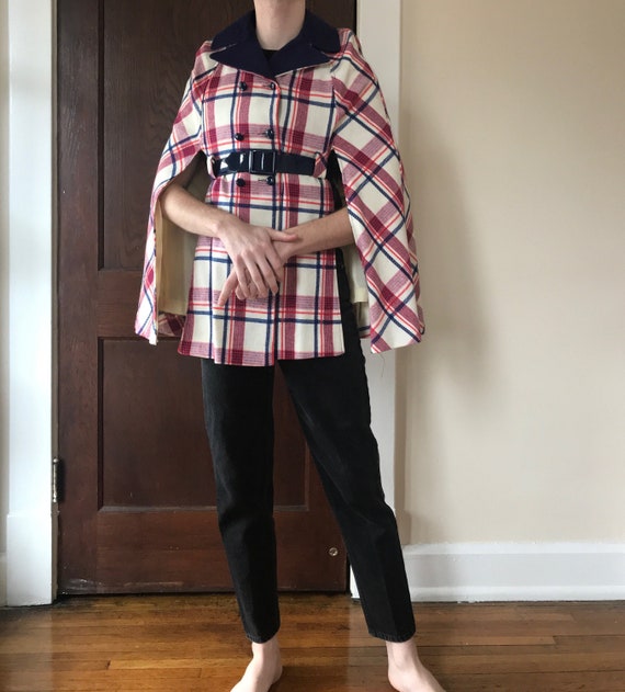70s plaid cape with matching belt