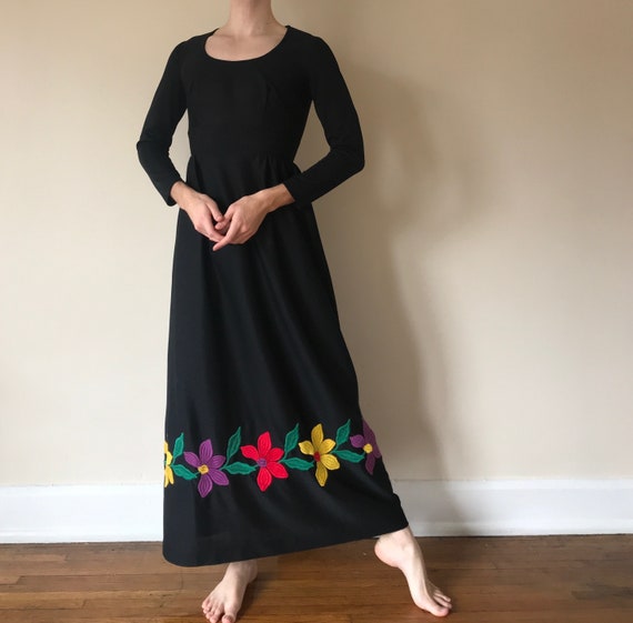 70s floral embroidered maxi dress